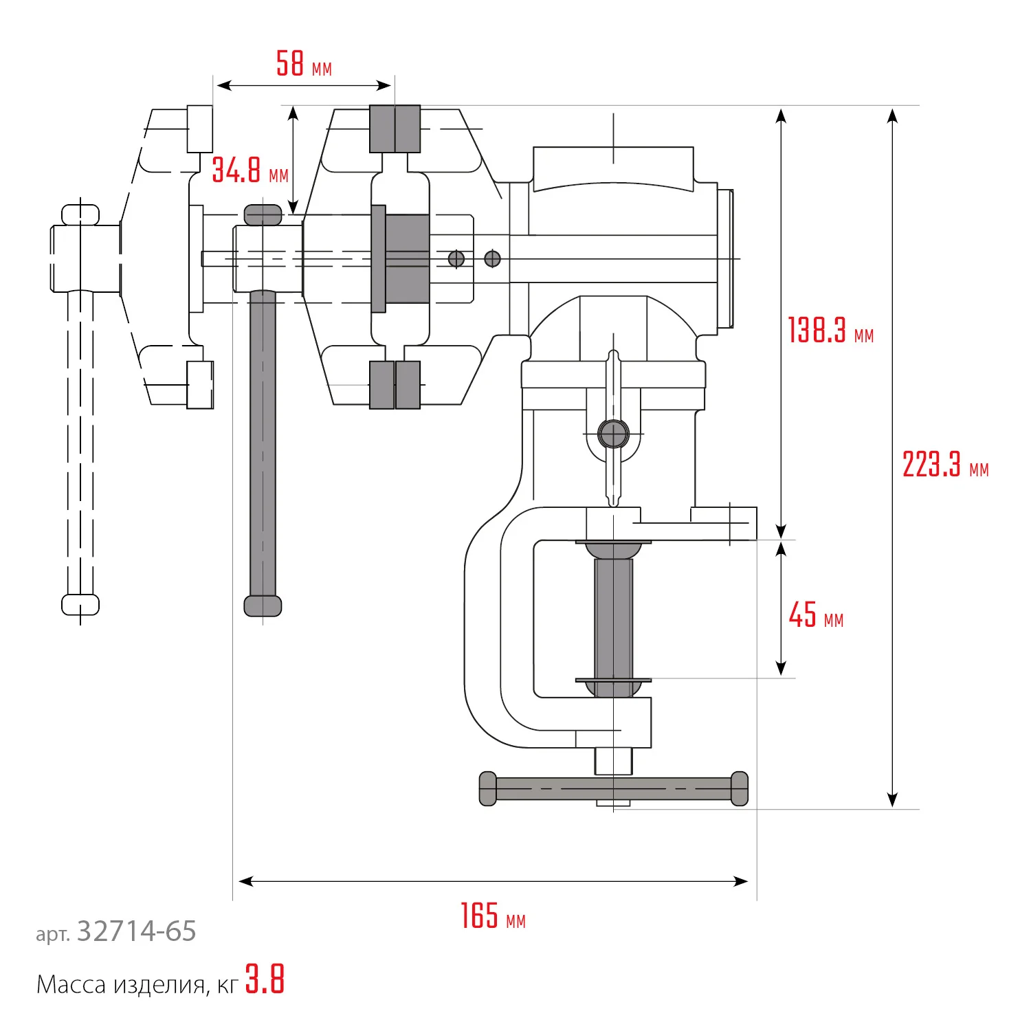 Многофункциональные настольные тиски KRAFTOOL 3D-Mini, 65/38 мм (32714-65)