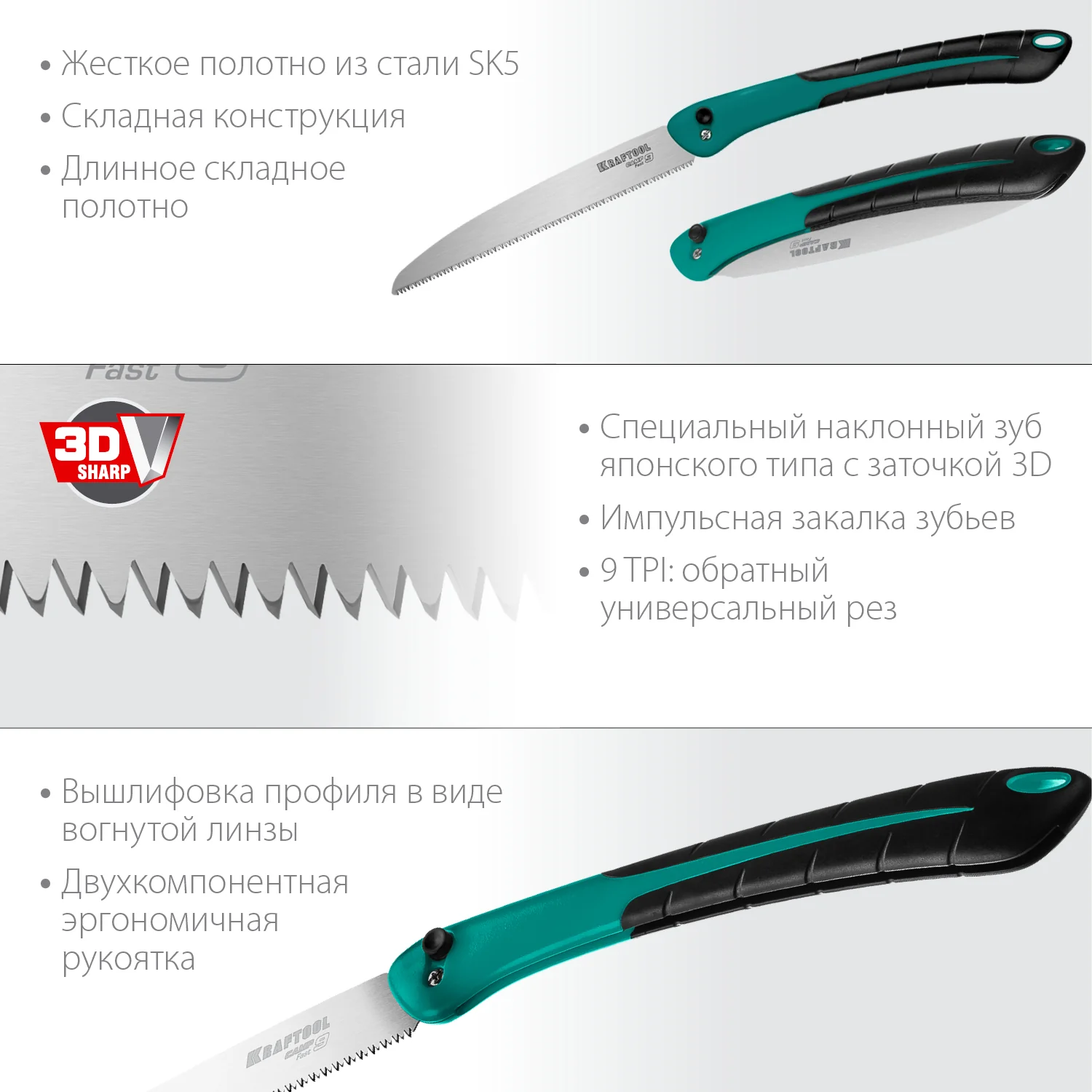 Ножовка KRAFTOOL 250 мм, для быстрого реза сырой древесины (15218)