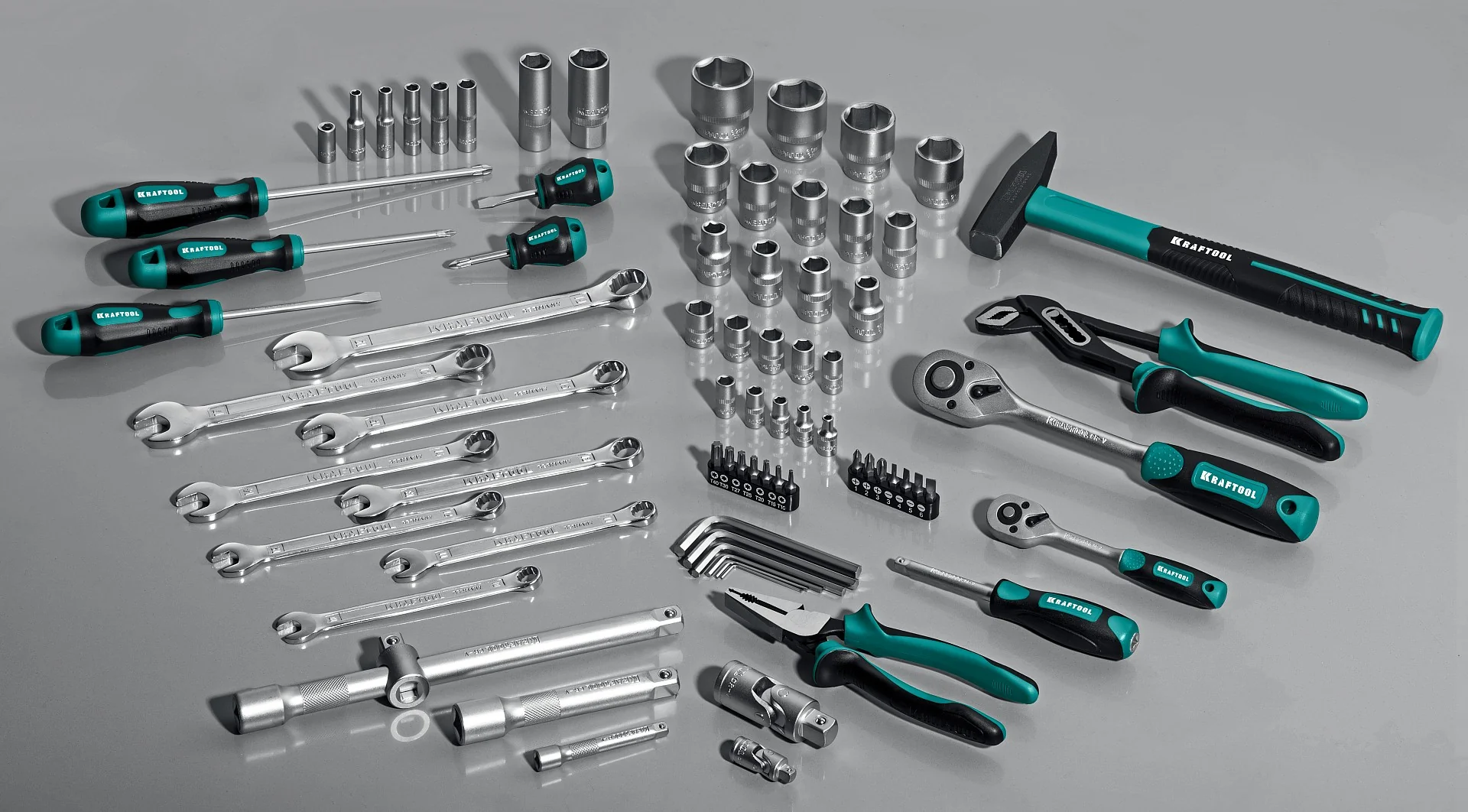 Универсальный набор инструмента KRAFTOOL EXTREM-76, 76 предм., (1/2″+3/8″+1/4″) (27889-H76)