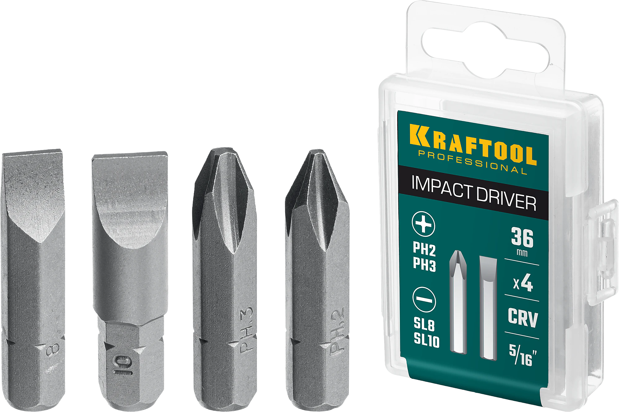 Набор бит для ударной отвертки KRAFTOOL 36 мм, 4 шт (25551)