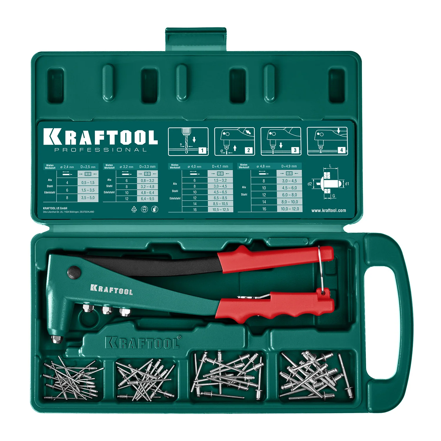 Заклепочник литой KRAFTOOL 2.4 - 4.8 мм, в кейсе (31170-H6)