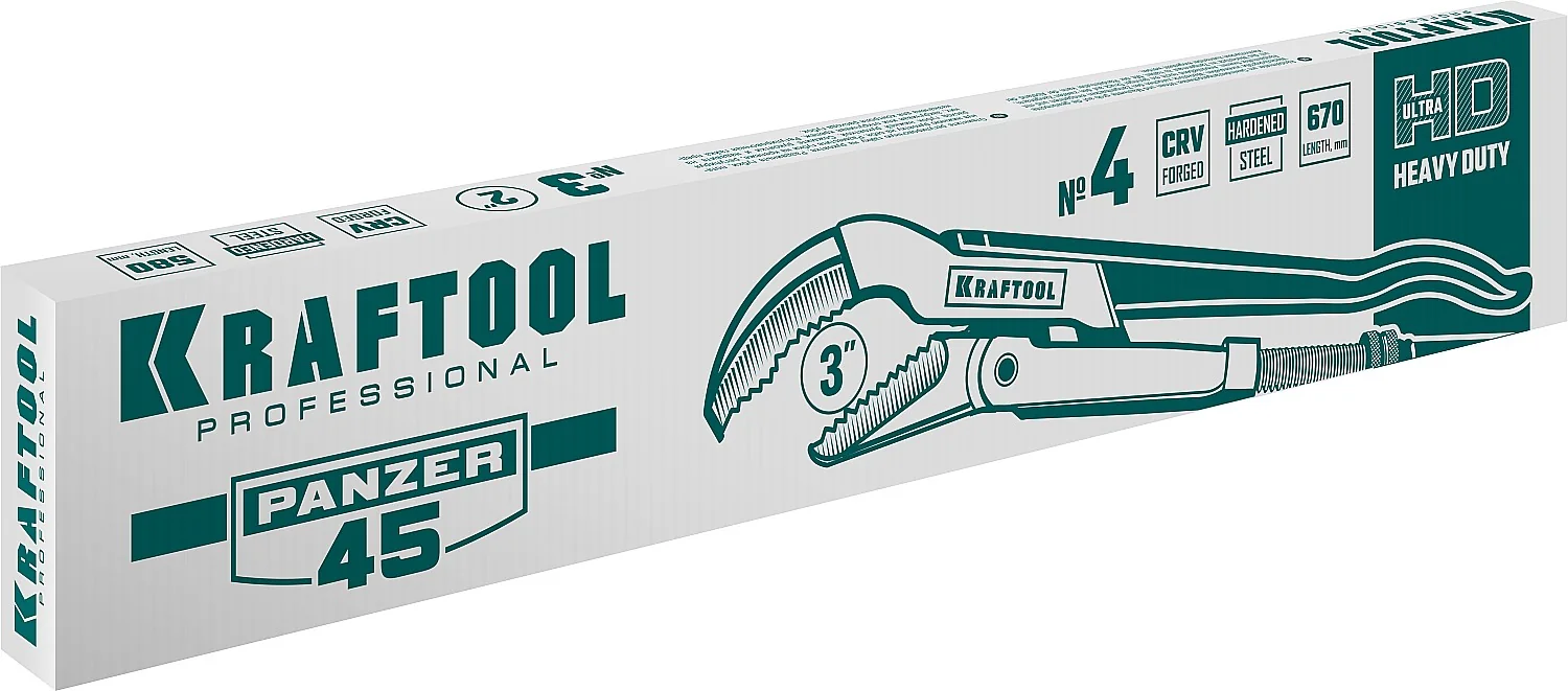 Трубный ключ KRAFTOOL PANZER-45, №4, 3″, 670 мм, с изогнутыми губками (2735-30)