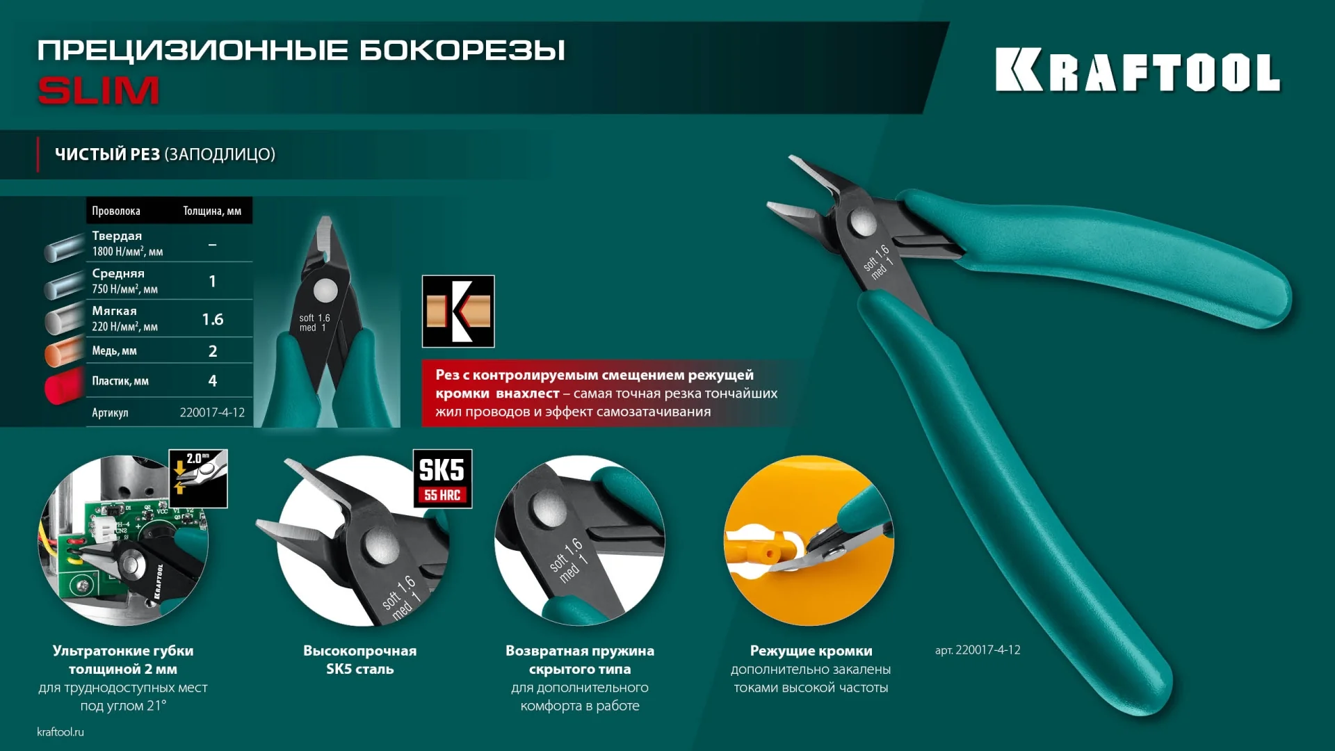 Прецизионные бокорезы KRAFTOOL Kraft Mini, 125 мм (220017-4-12)