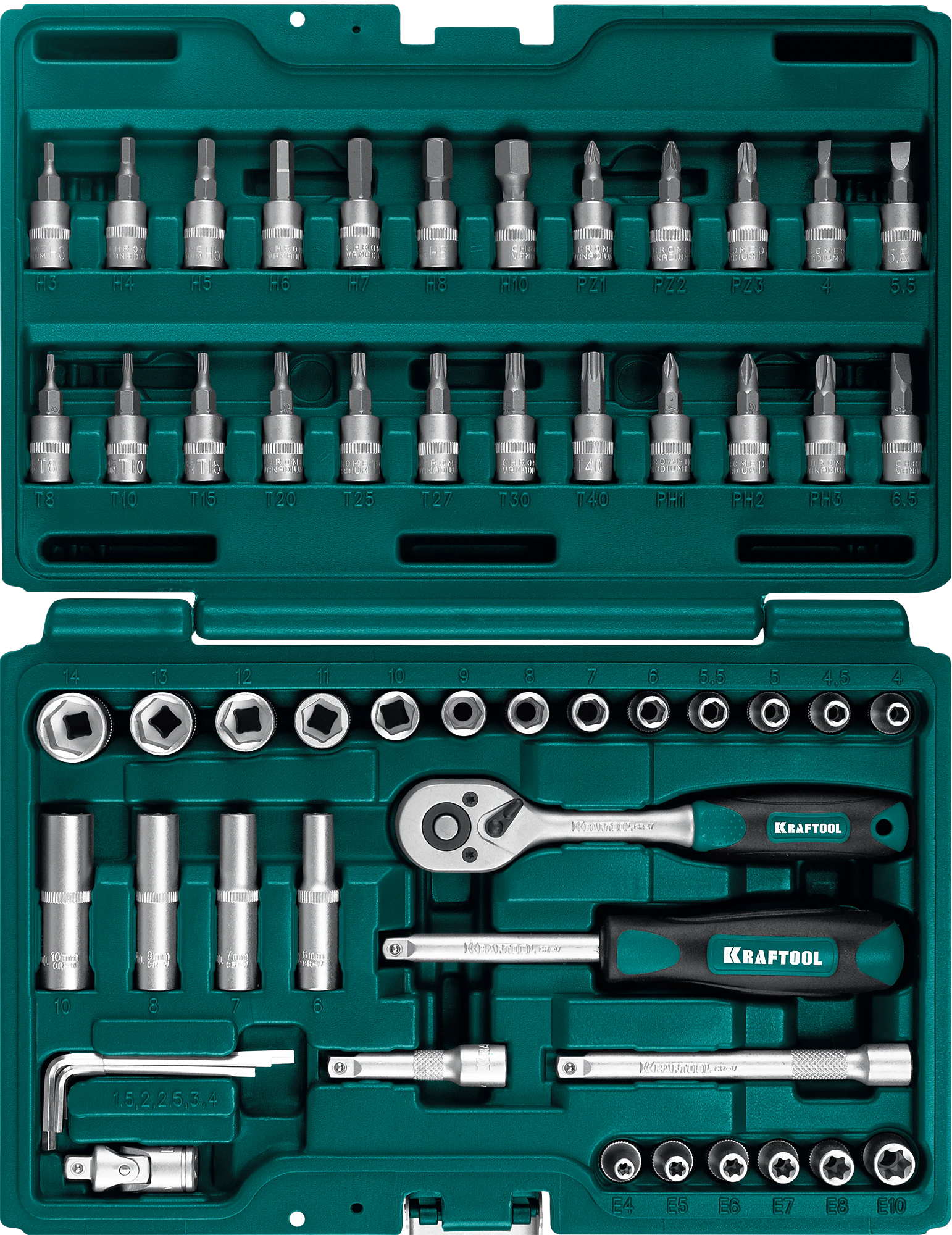 Универсальный набор инструмента KRAFTOOL X-Drive, 57 предм., (1/4″) (27885-H57)