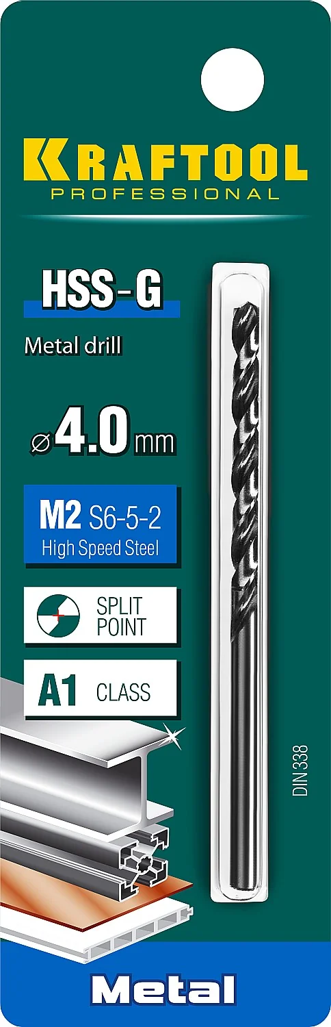 Сверло по металлу KRAFTOOL 29651-4 HSS-G, 4.0 х 75 мм, сталь P6M5