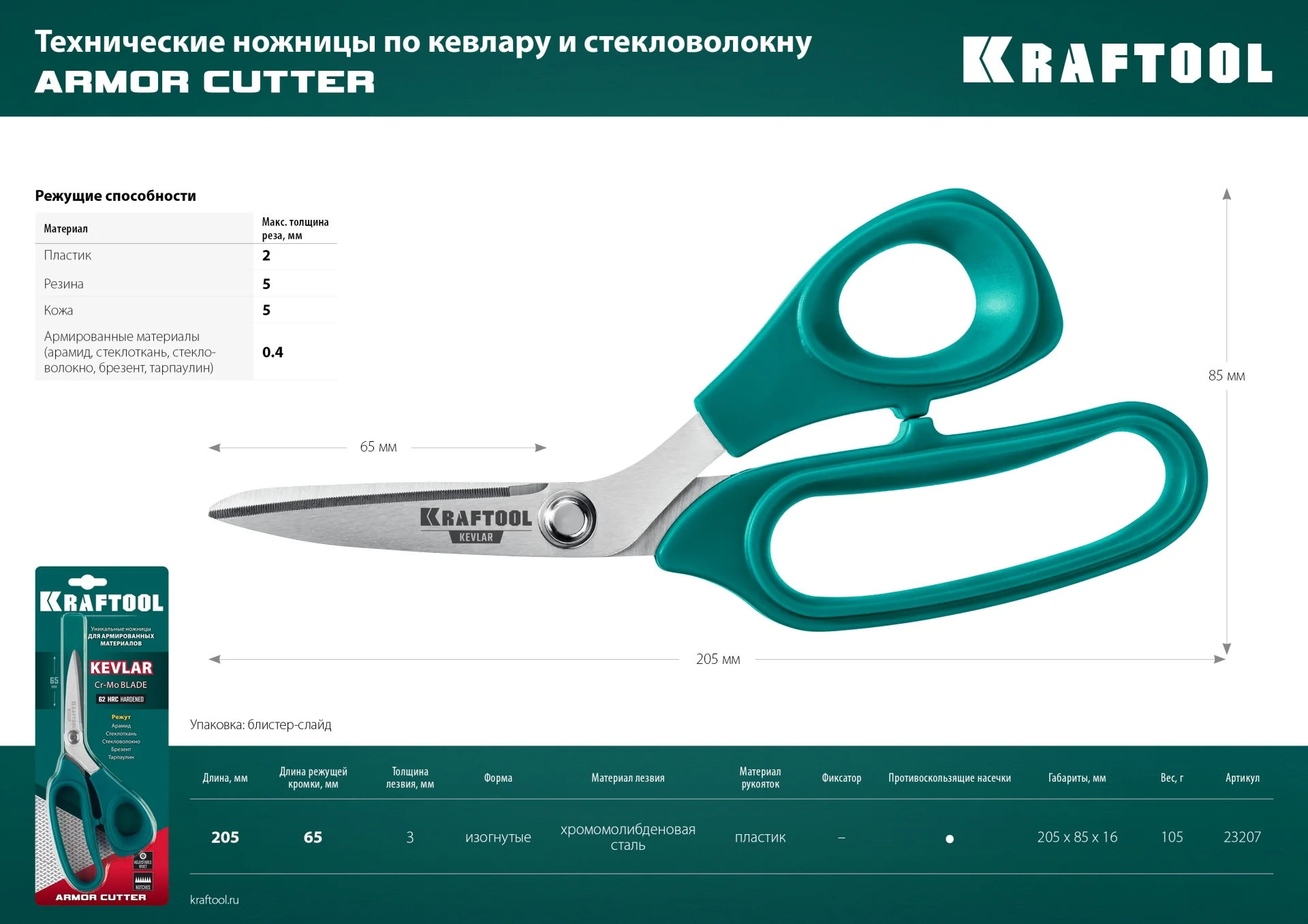 Технические ножницы KRAFTOOL KEVLAR, 205 мм, по кевлару и стекловолокну (23207) Технические ножницы KRAFTOOL KEVLAR, 205 мм, по кевлару и стекловолокну (23207)