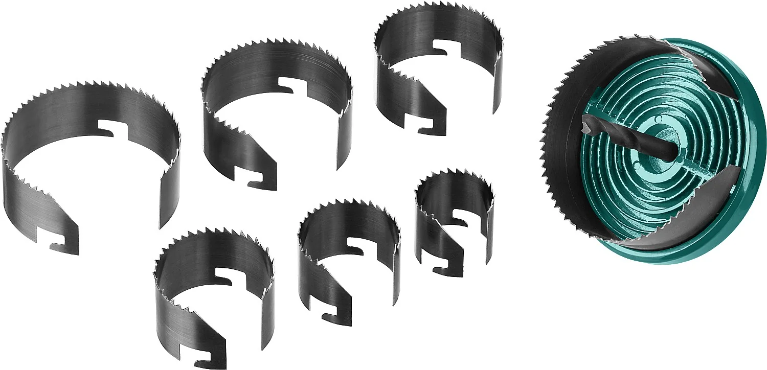 Наборная кольцевая пила по дереву KRAFTOOL 29580-H7-18 7 шт, (25-32-38-45-50-56-62 х 18 мм)