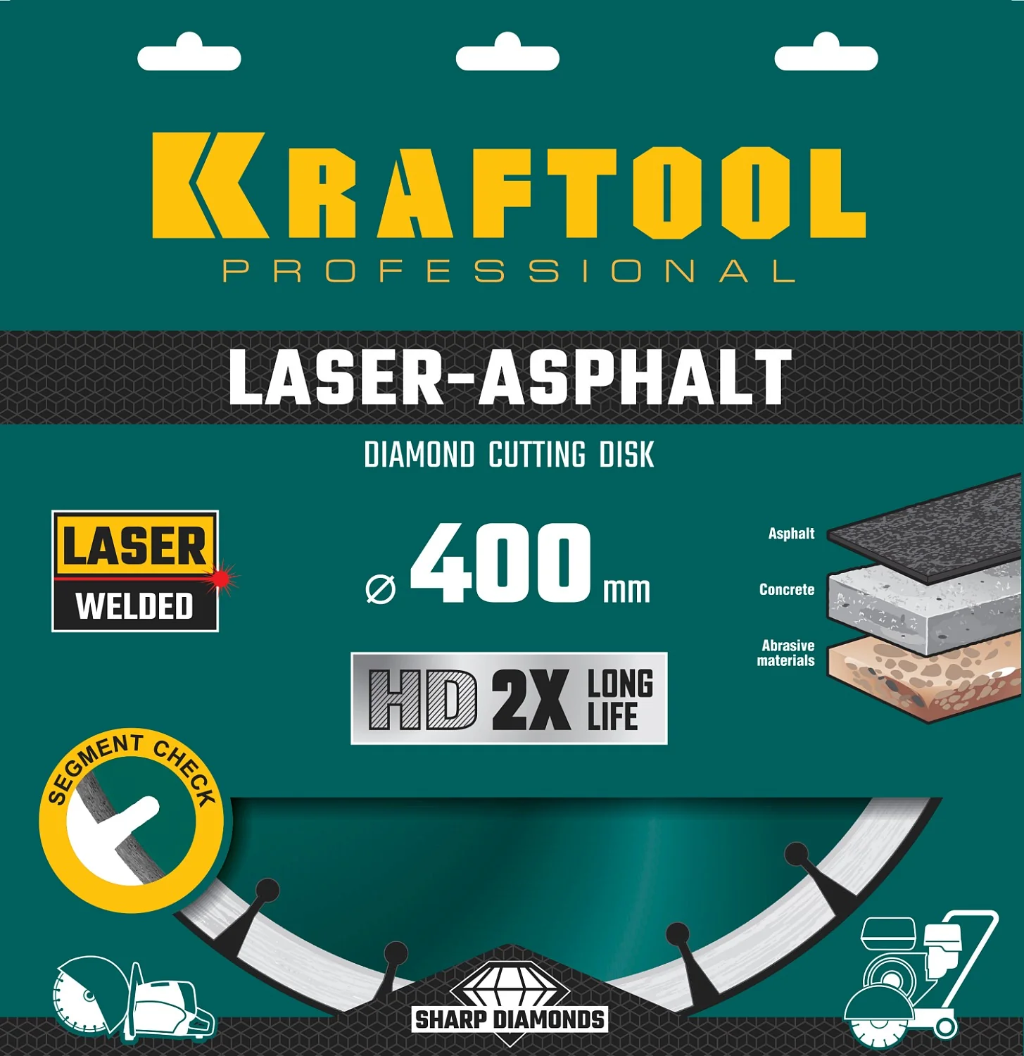 Алмазный диск KRAFTOOL 36687-400 LASER-ASPHALT 400 мм (25.4/20 мм, 10х3.4 мм)