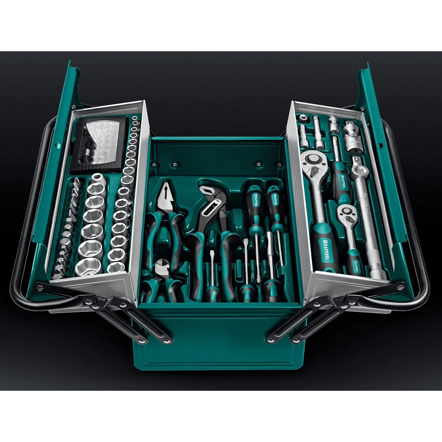 Универсальный набор инструмента KRAFTOOL GRAND-99, 99 предм., (1/2″+1/4″) (27978-H99)