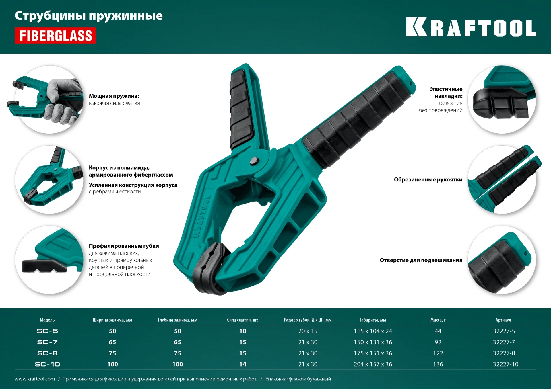 Пружинная струбцина KRAFTOOL SC-8, 75 х 75 мм (32227-8)