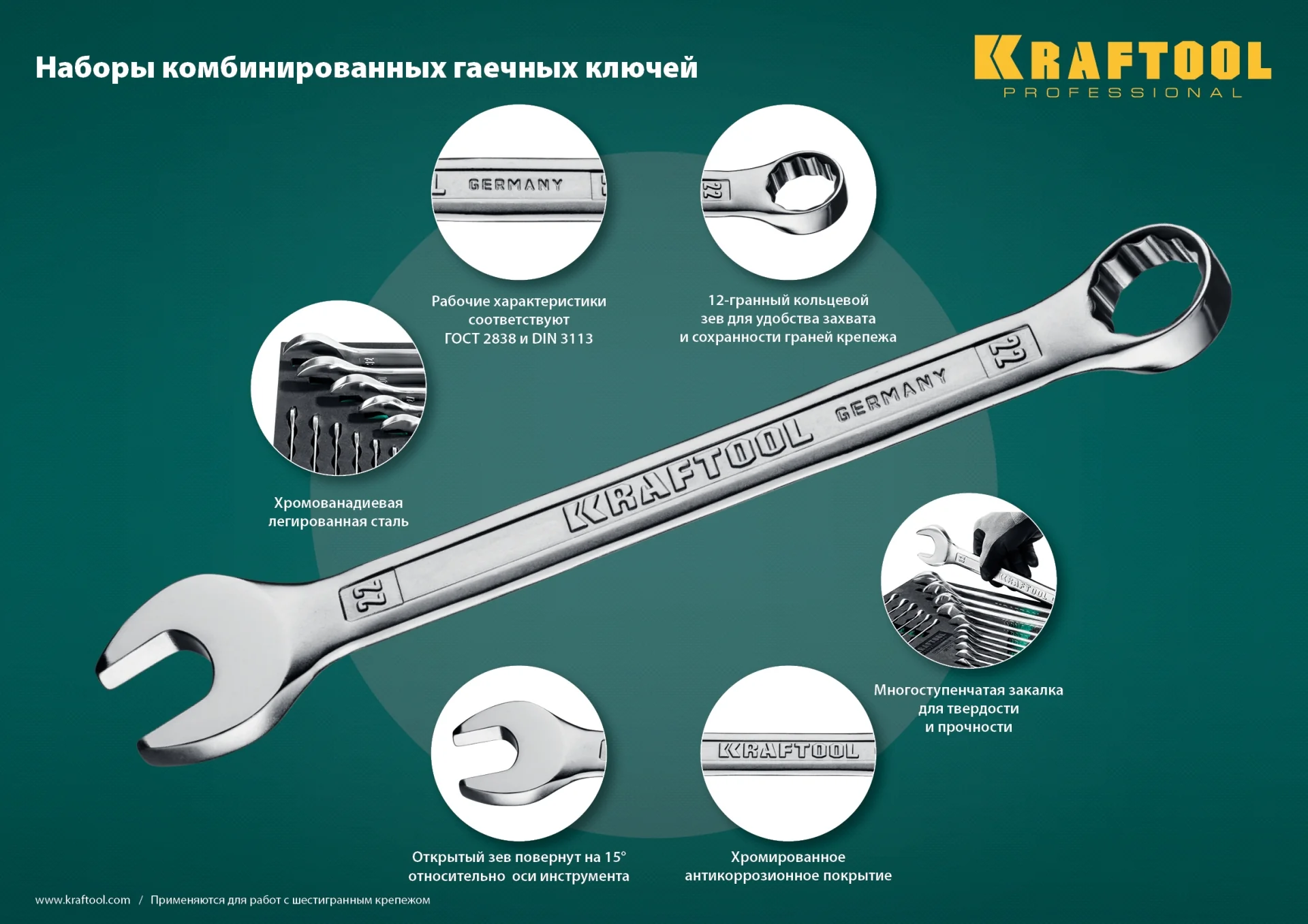 Набор комбинированных гаечных ключей KRAFTOOL 12 шт, 6 - 22 мм (27079-H12E)