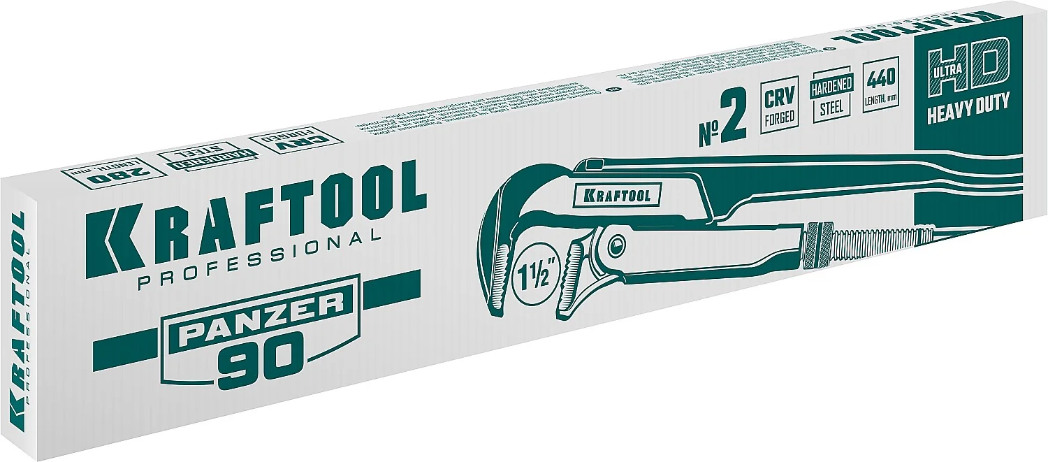 Трубный ключ KRAFTOOL PANZER-90, №2, 1.5″, 440 мм, с прямыми губками (2734-15)