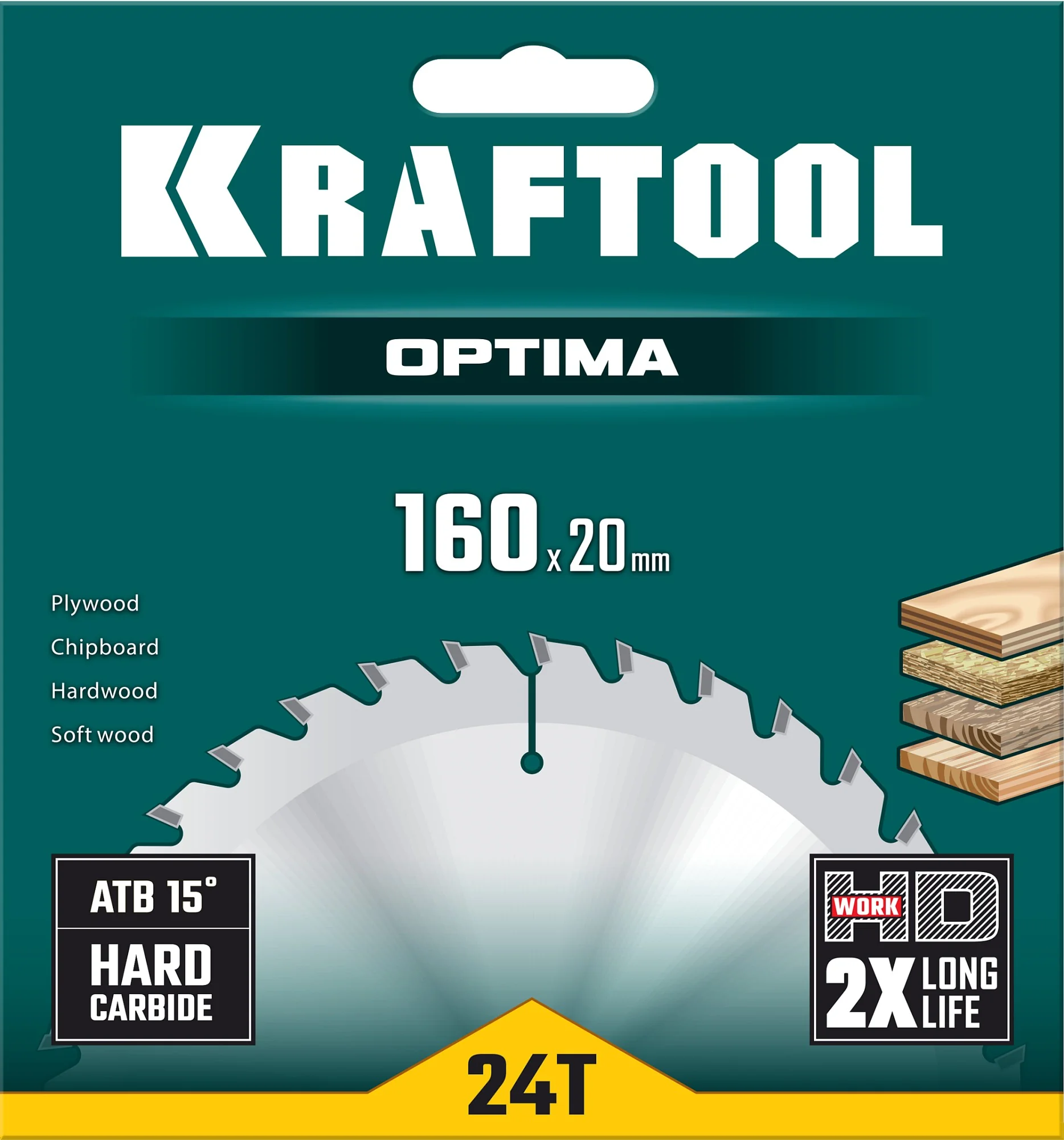 Пильный диск по дереву KRAFTOOL 36951-160-20 Optima, 160 х 20 мм, 24Т