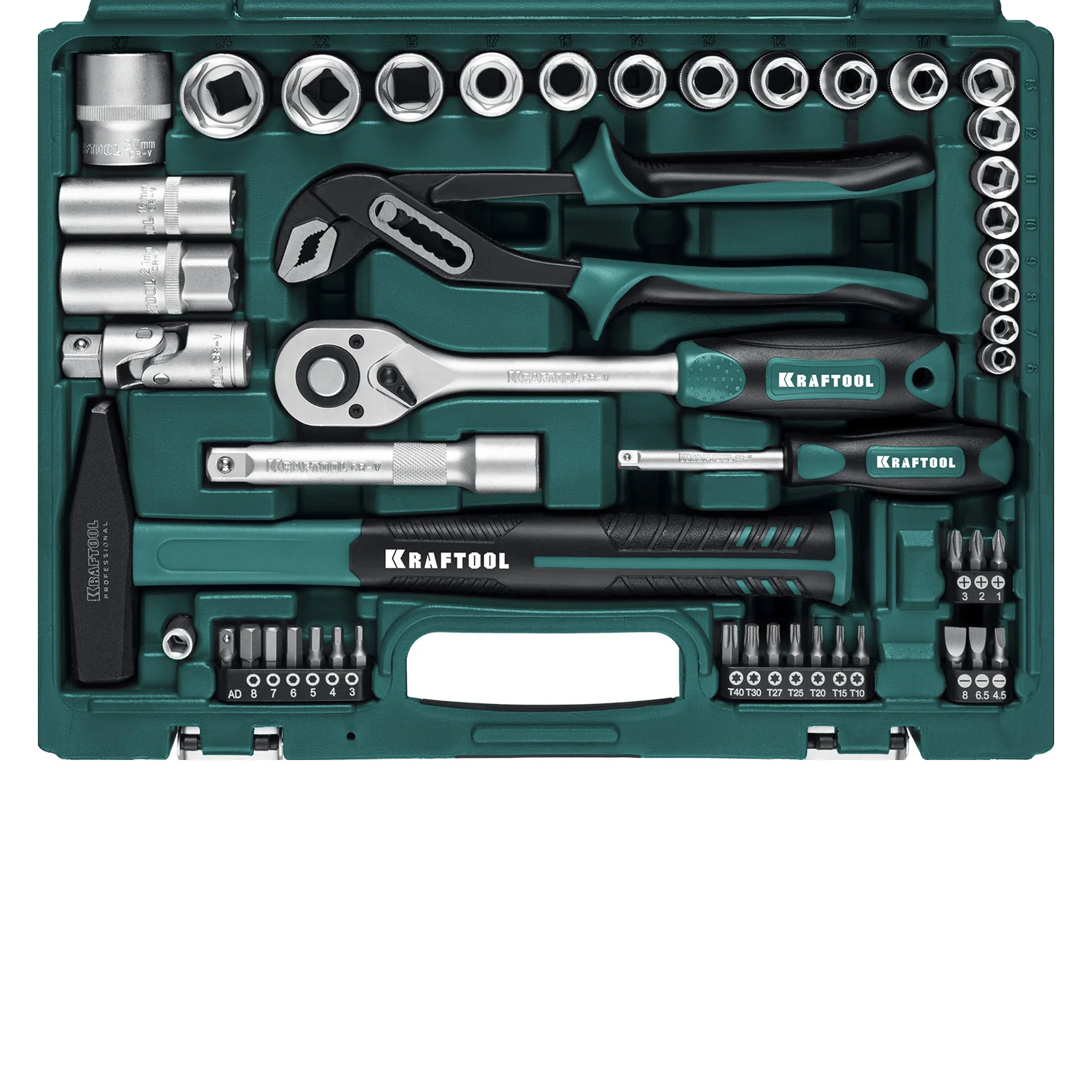 Универсальный набор инструмента KRAFTOOL EXTREM-66, 66 предм., (1/2″+1/4″) (27976-H66)