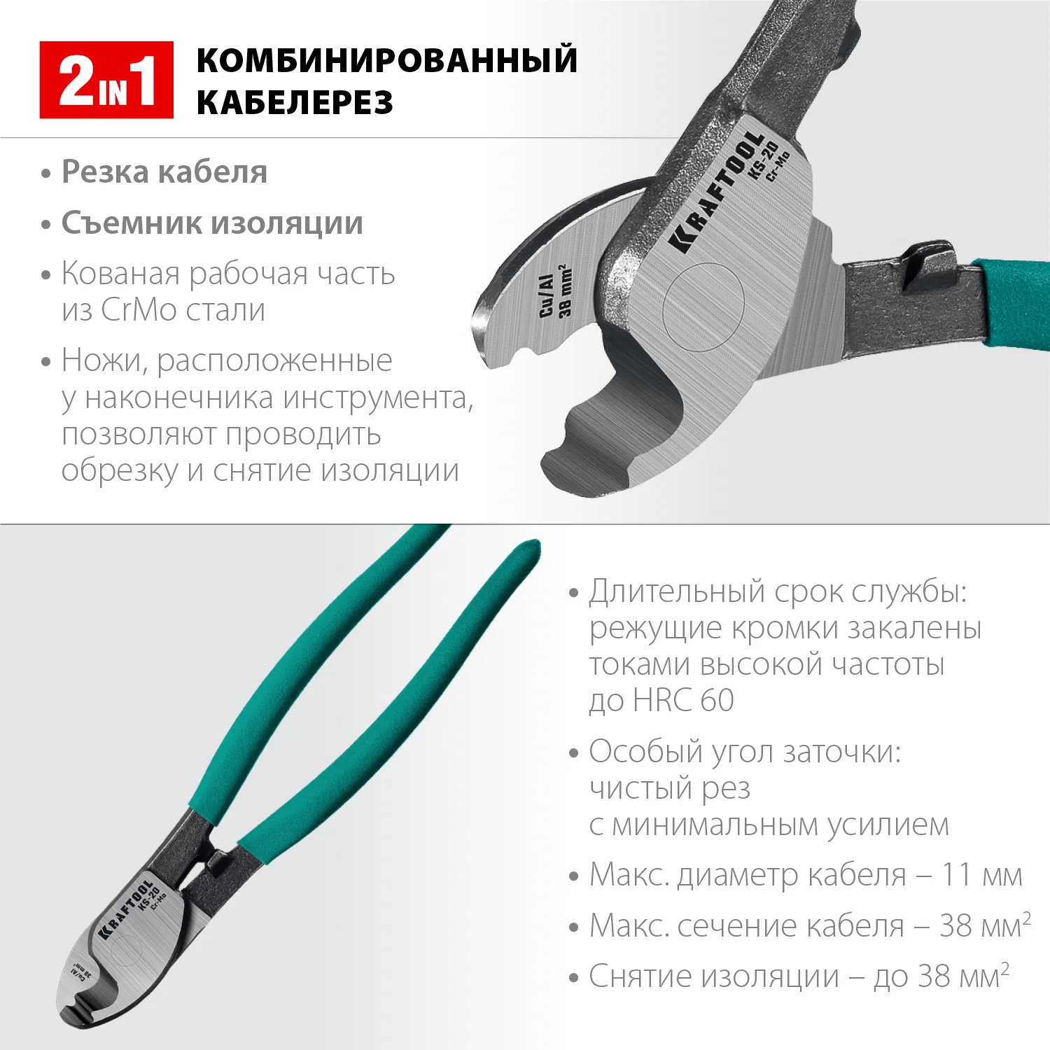 Кабелерез KRAFTOOL d 11мм, 200мм (23333-20)