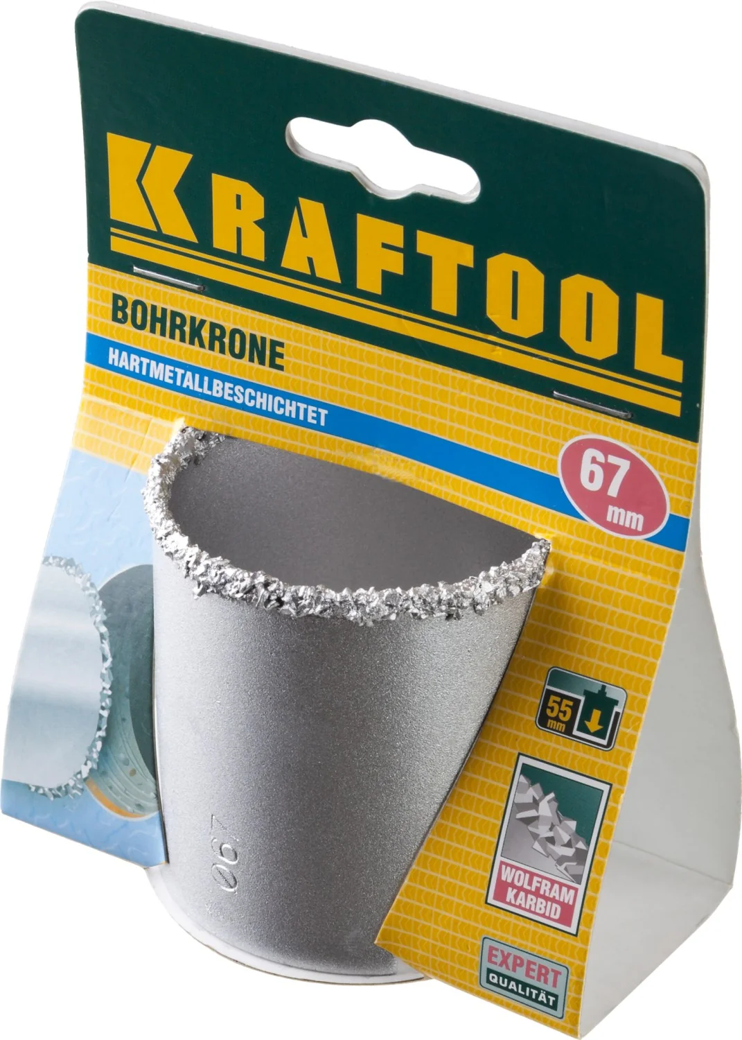 Коронка кольцевая KRAFTOOL 33401-67 67 мм, L 55 мм, карбид вольфрама