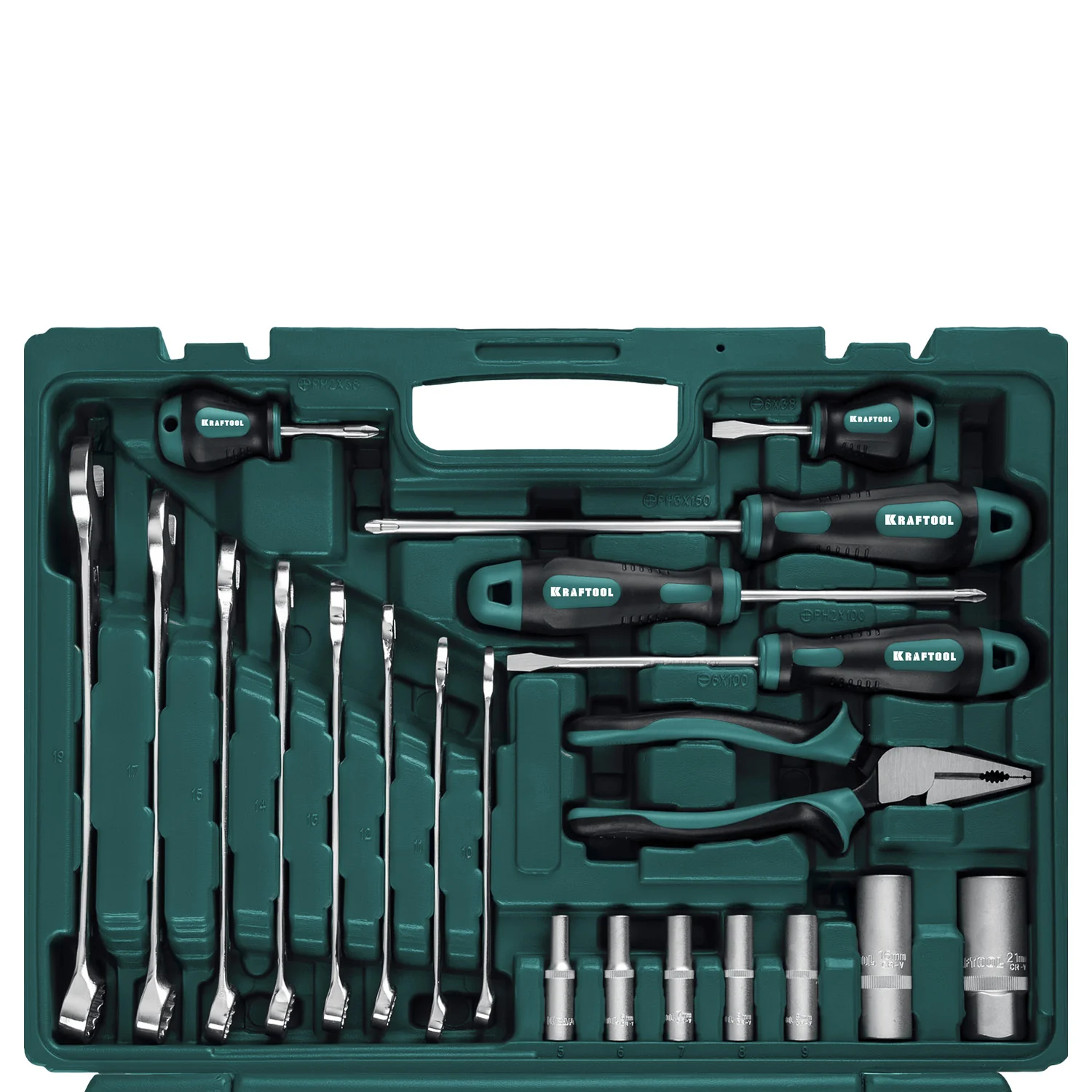 Универсальный набор инструмента KRAFTOOL EXTREM-76, 76 предм., (1/2″+3/8″+1/4″) (27889-H76)