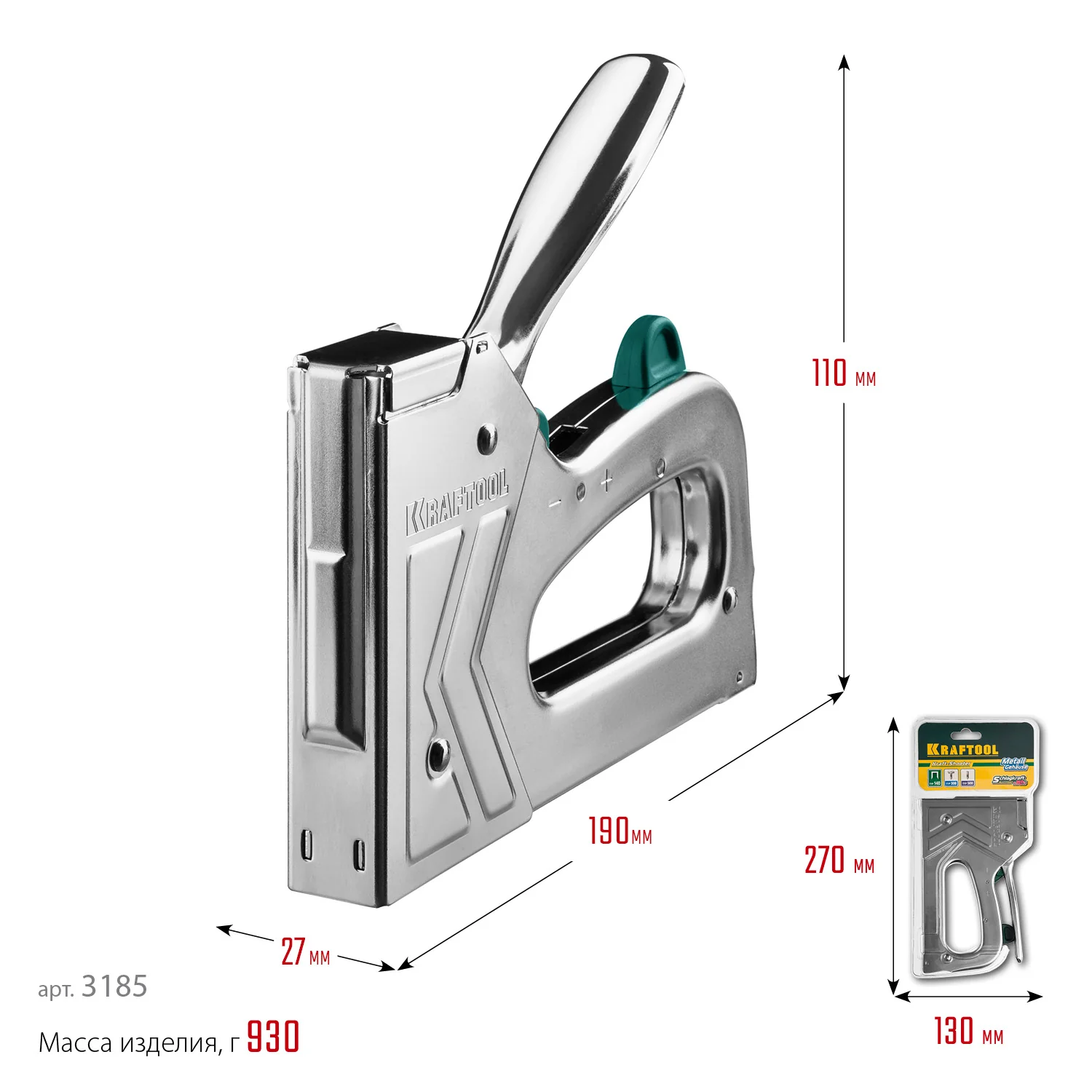 Степлер KRAFTOOL EXTREM 140, тип 140 (G/11/57) 20GA (6 - 16 мм)/300/500, стальной рессорный (3185)