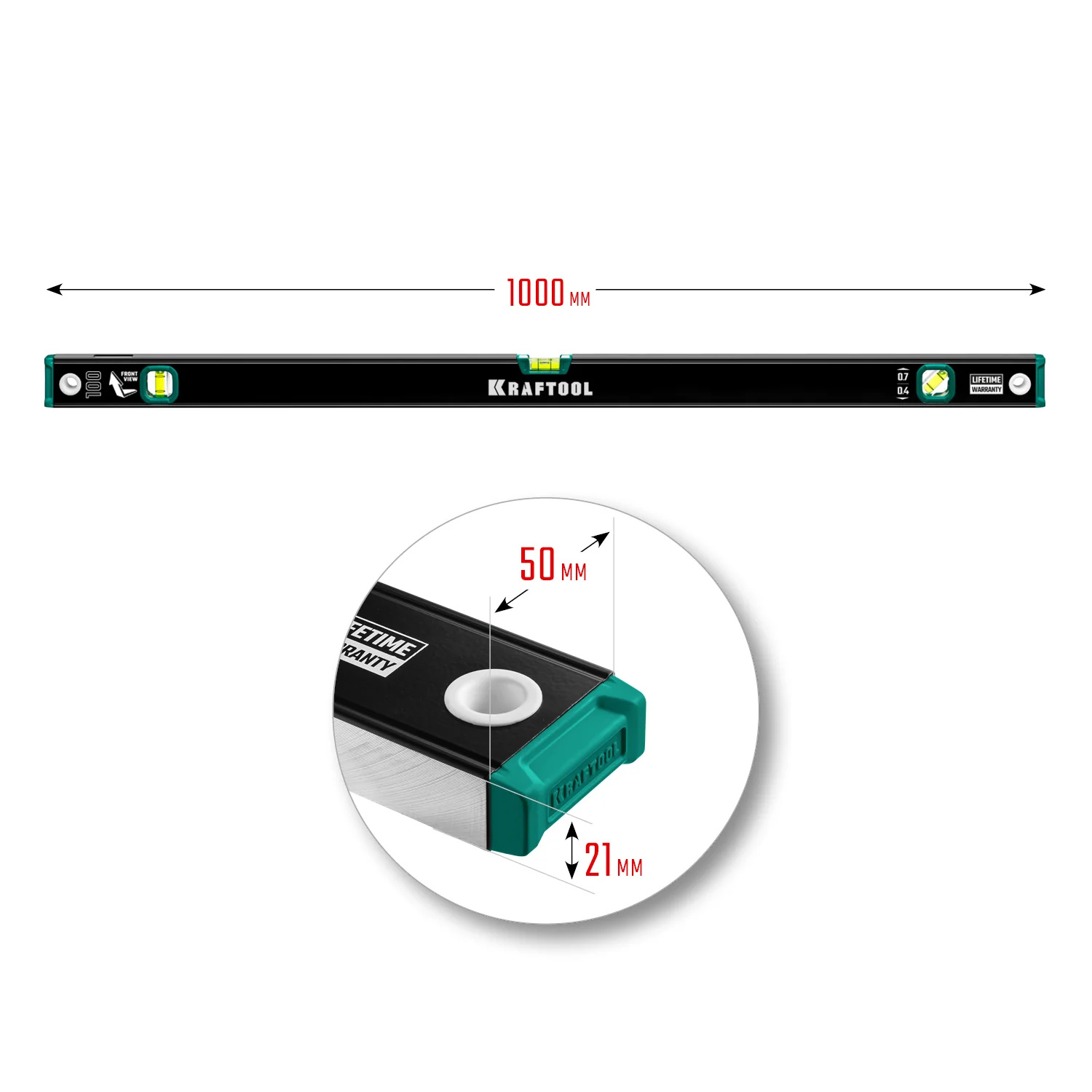 Уровень KRAFTOOL 1000 мм, с зеркальным глазком (34781-100)