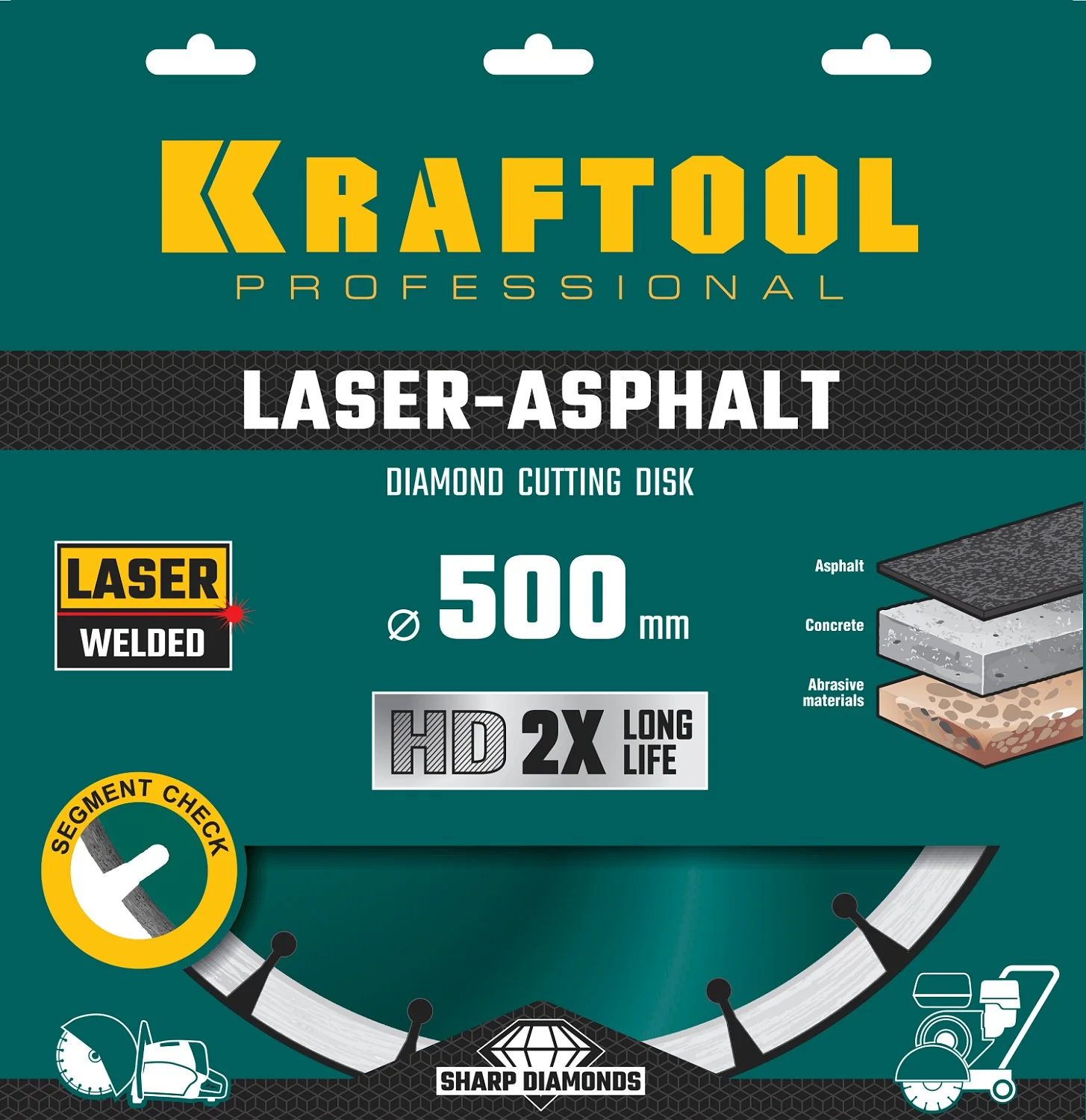 Алмазный диск KRAFTOOL 36687-500 LASER-ASPHALT 500 мм (25.4/20 мм, 10х4.5 мм)