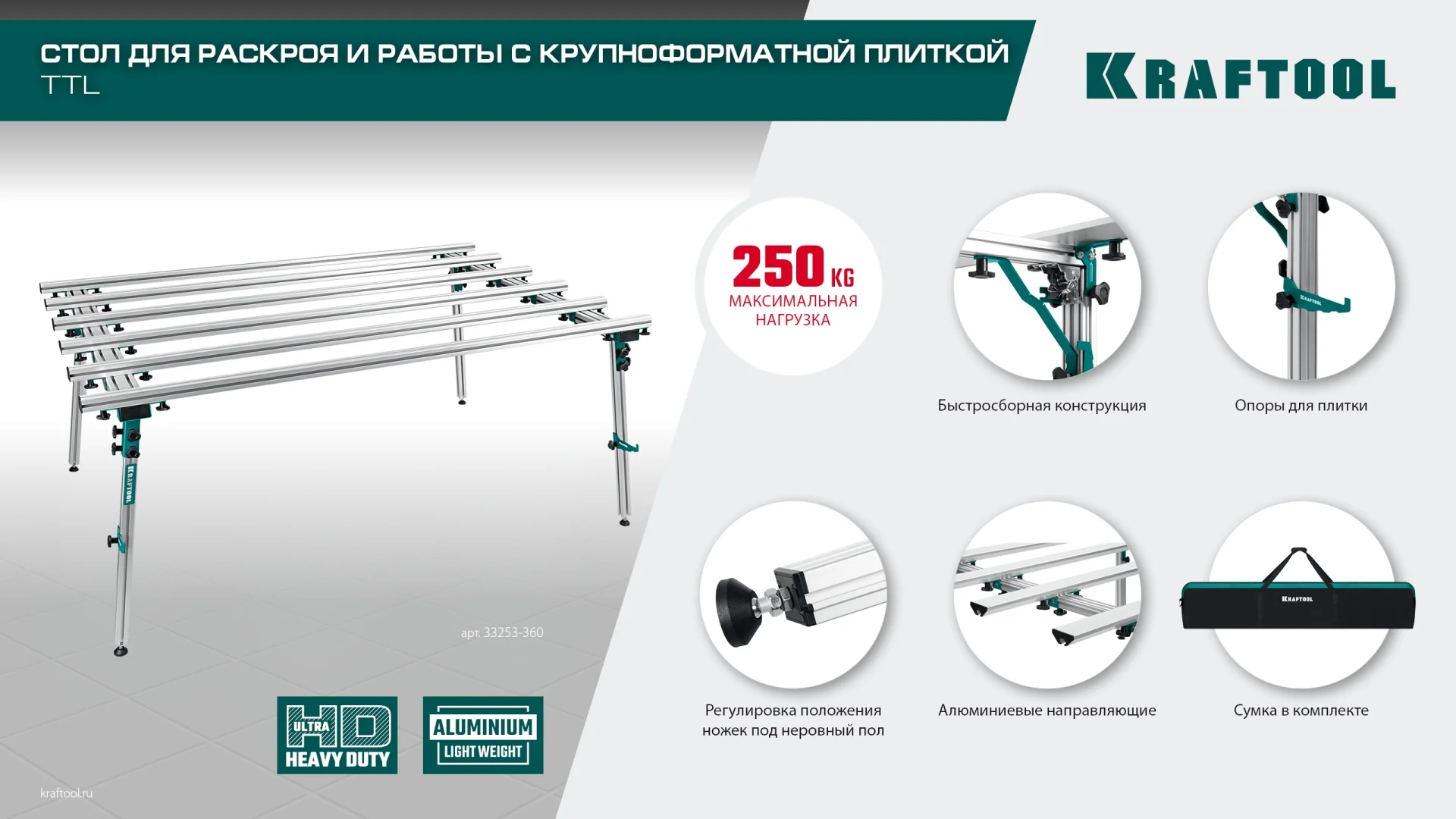 Стол для работ с крупноформатными листовыми материалами KRAFTOOL 360х150х70 см, макс 250 кг (33253-360)