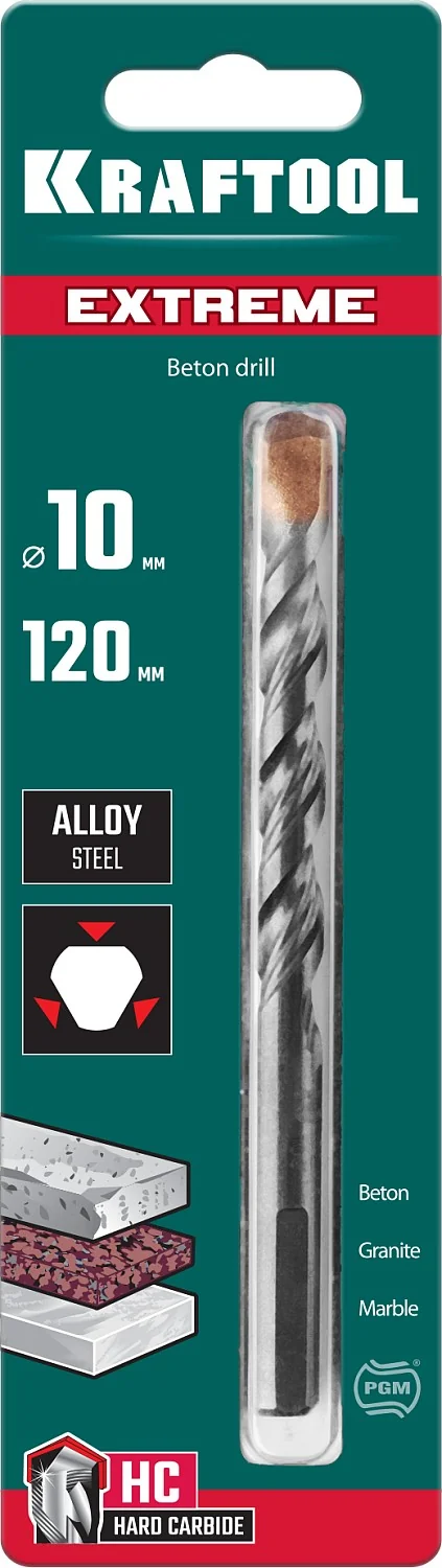 Сверло по бетону KRAFTOOL 29166-120-10 Extreme, 10 х 120 мм, трехгранный хвостовик