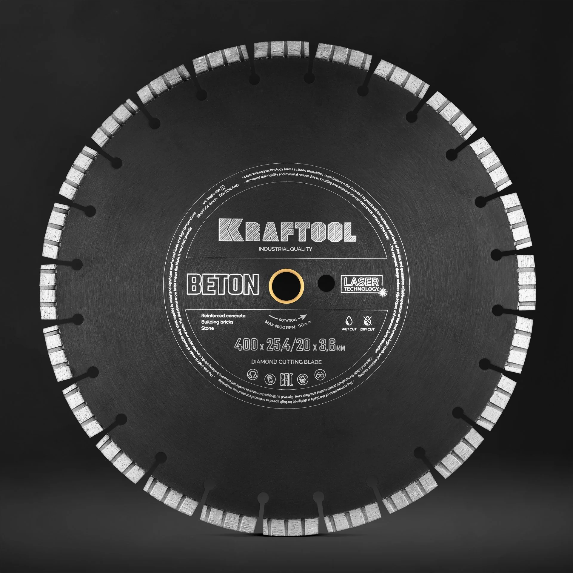 Алмазный диск KRAFTOOL 36686-400 BETON 400 мм (25.4/20 мм, 12х3.6 мм)