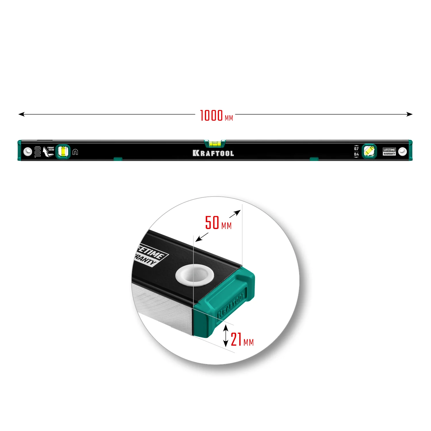Уровень магнитный KRAFTOOL 1000 мм, усиленный профиль, с зеркальным глазком (34785-100)