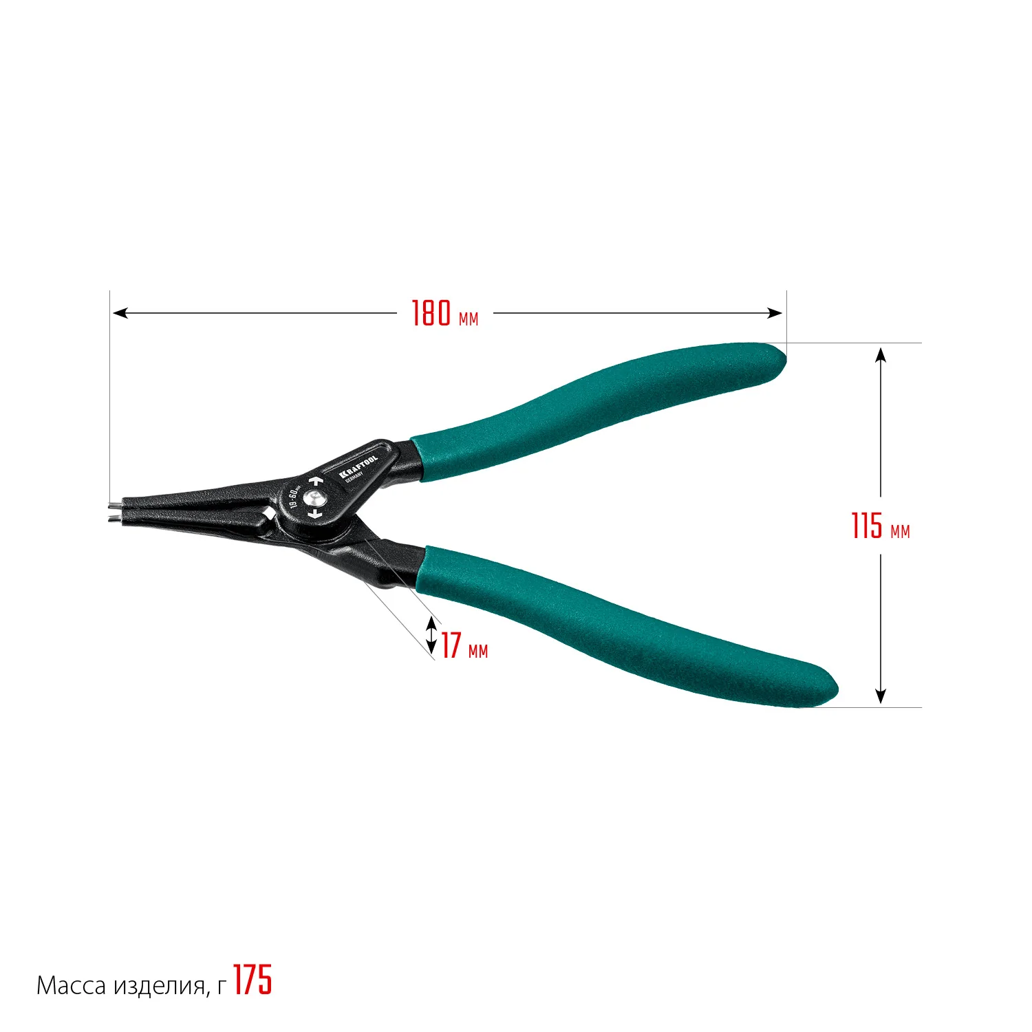 Съемник стопорных колец KRAFTOOL 180 мм, прямые губки, внешний (22812-3)
