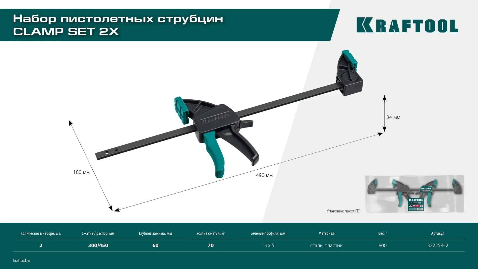 Набор пистолетных струбцин KRAFTOOL 2Х, 300/450 мм, 2 шт (32225-H2)